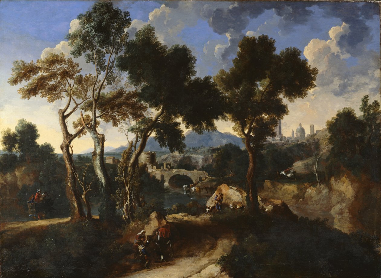 Landskap med bybor, c.1640 av Gaspard and Miel, Jan van Dughet