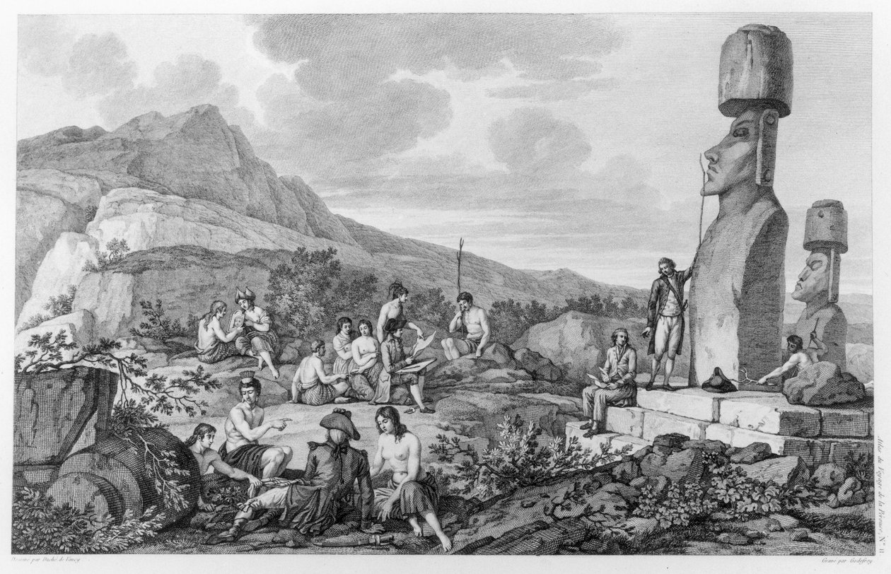 Öbor och monument på Påskön, tavla 11 från Atlas de Voyage de La Perouse, 1785-88 av Gaspard Duche de Vancy