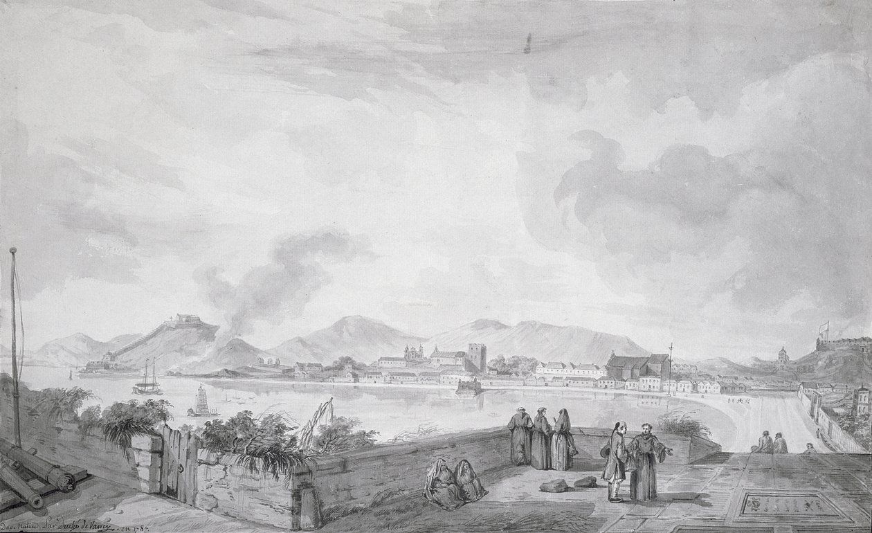 Utsikt över Macao, 1787 (wc och bläck på papper) av Gaspard Duche de Vancy
