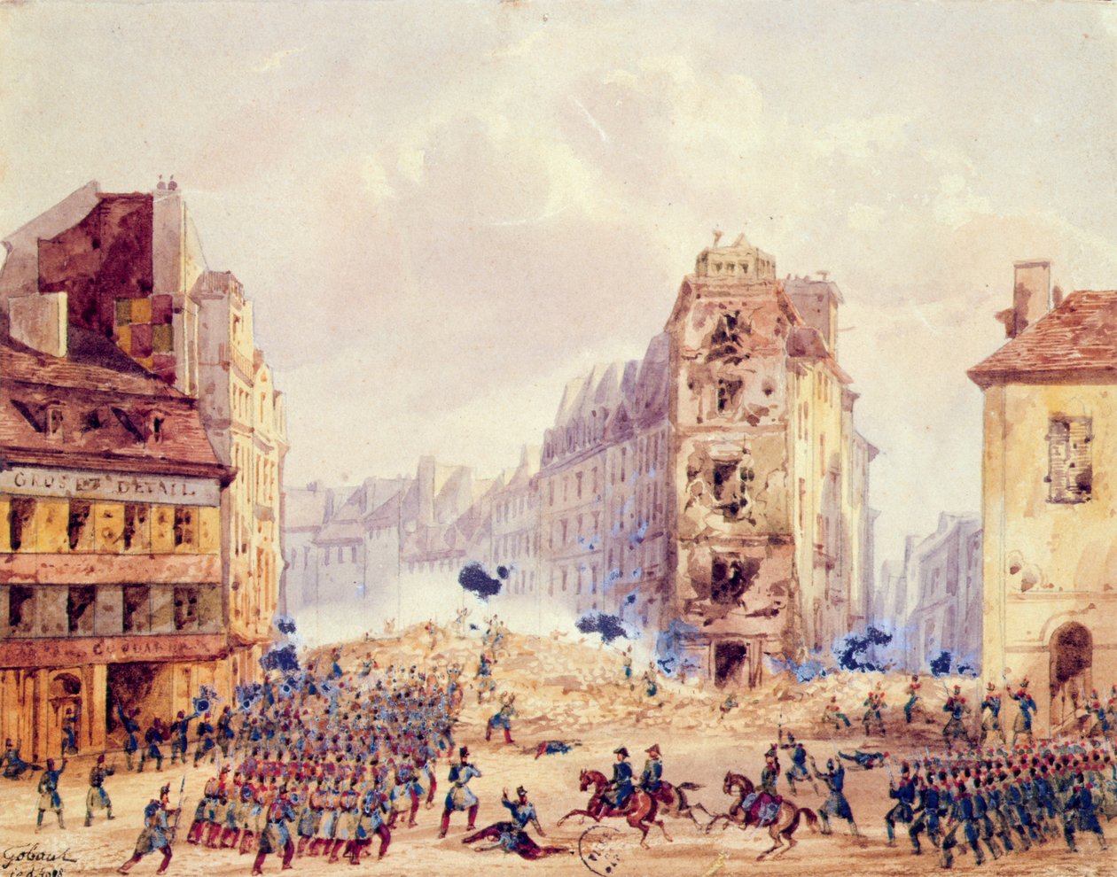 Barrikad vid Faubourg Saint-Antoine och general Negriers död, 25 juni 1848 av Gaspard Gobaut