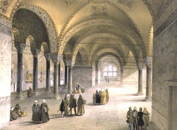 Hagia Sophia, plåt 13: mitten av galleriet, graverad av Louis Haghe (1806-85) publicerad 1852 (litho) av Gaspard (after) Fossati