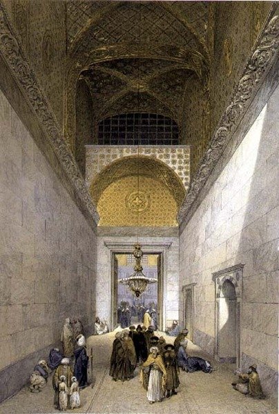 Hagia Sophia, skylt 1: huvudingången till moskén, graverad av Louis Haghe (1806-85) publicerad 1852 (litho) av Gaspard (after) Fossati