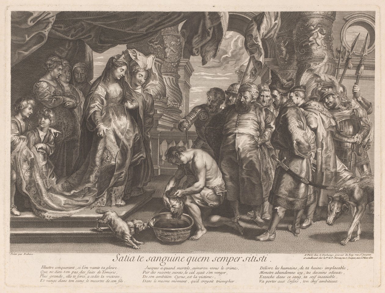 Thomiris doppar Cyrus huvud i en skål med blod av Gaspard Duchange (attributed to)