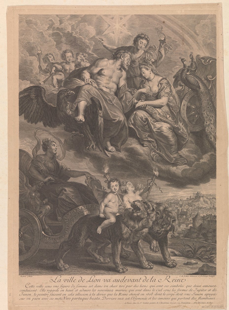 Lyon går för att träffa drottningen La ville de Lion va audevant de la Reine (titel på objekt) av Gaspard Duchange
