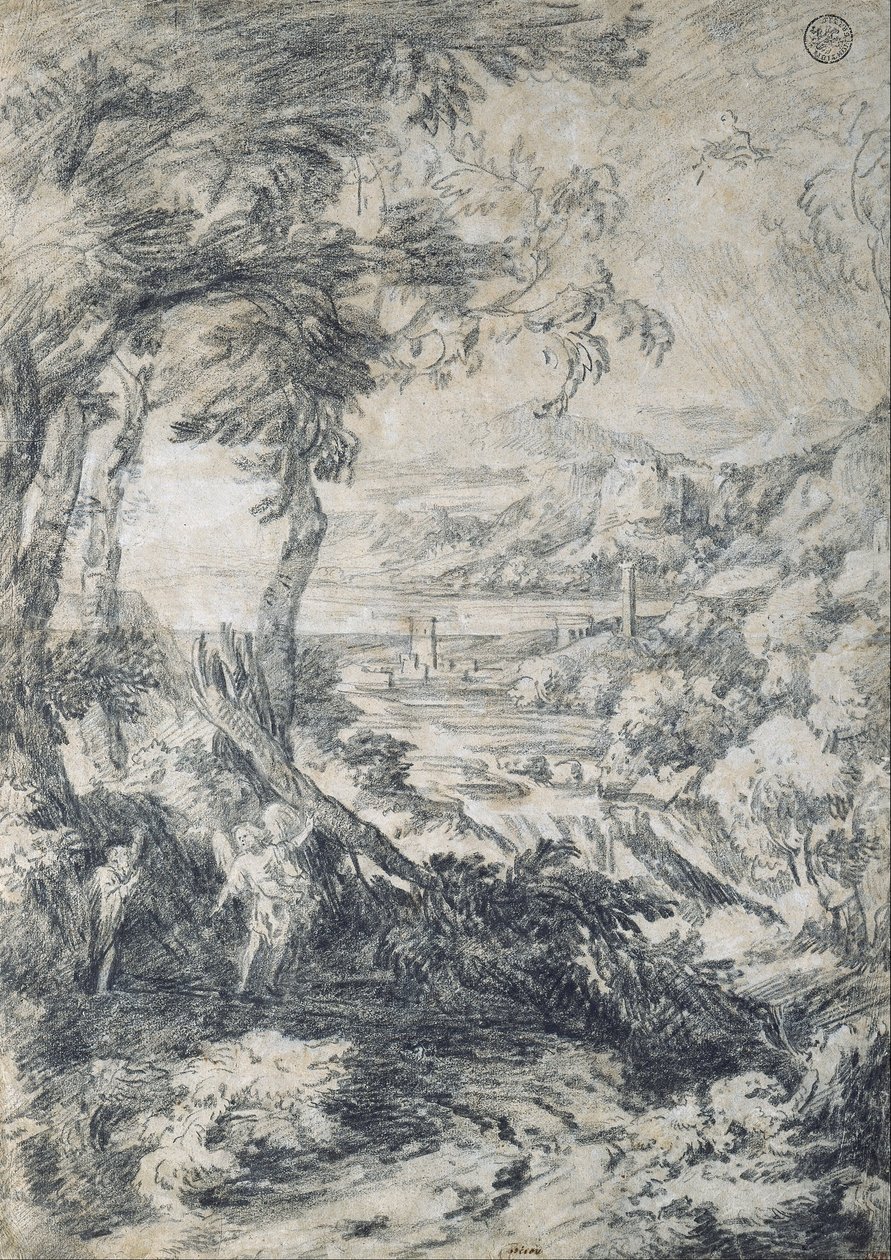 Landskap med Elia och ängeln på berget Horeb av Gaspard Dughet
