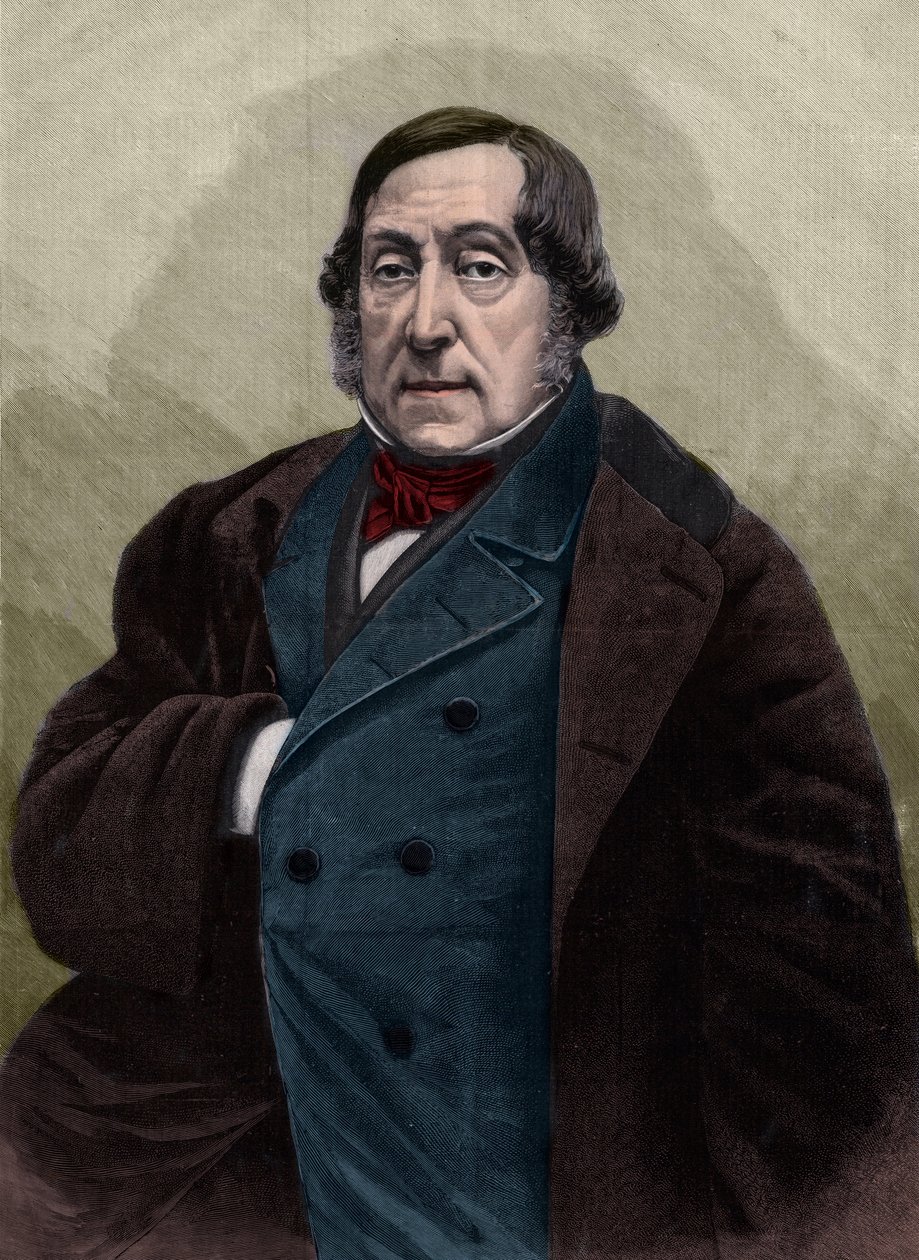 Porträtt av Gioachino (Gioacchino) Rossini (1792-1868), italiensk kompositör gravyr efter fotografi av Nadar. av Gaspard Felix Tournachon Nadar