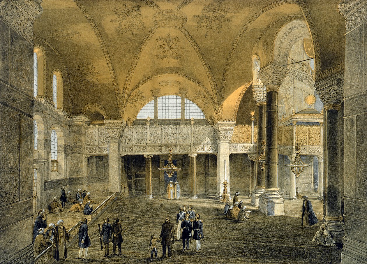 Hagia Sophia, plåt 9: det nya kejserliga galleriet, graverad av Louis Haghe (1806-85) publicerad 1852 av Gaspard Fossati