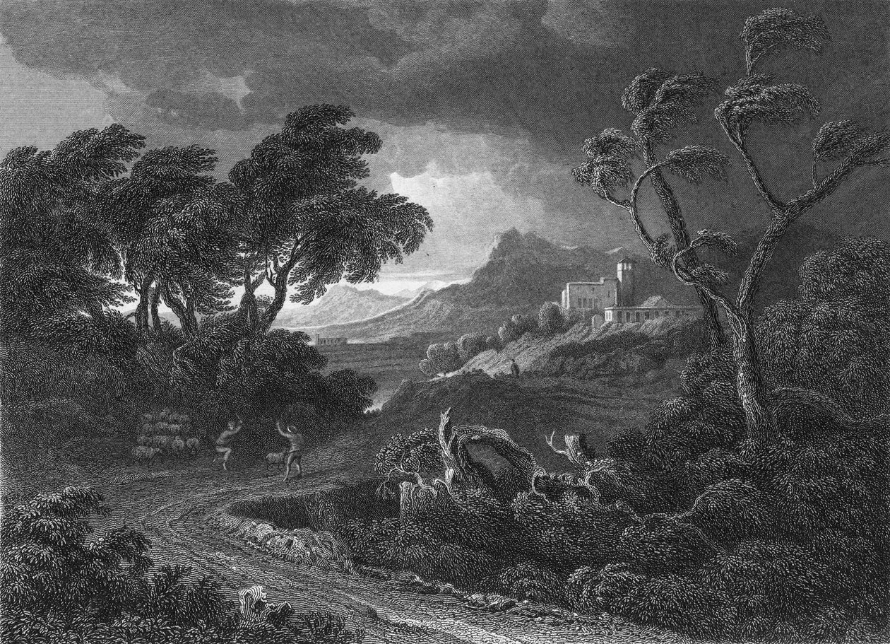 En storm på landet (gravyr) av Gaspard Poussin (after) Dughet