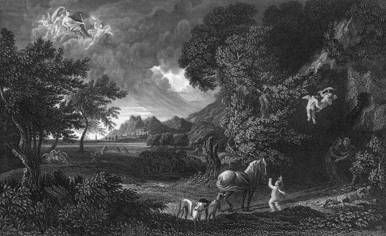 Dido och Aeneas i stormen (gravyr) av Gaspard Poussin (after) Dughet