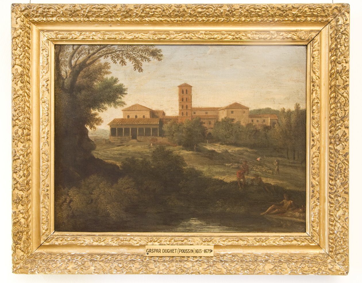 Klassiskt landskap med en man som kör en fårflock av Gaspard Poussin Dughet