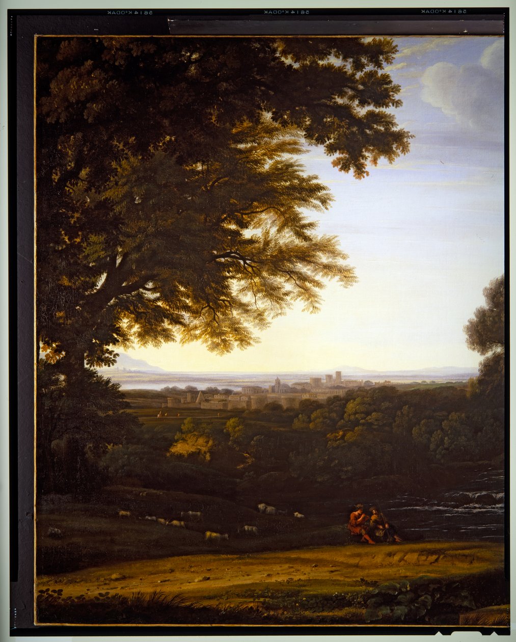 Italienskt pastoralt landskap, detalj, odaterad av Gaspard Poussin Dughet