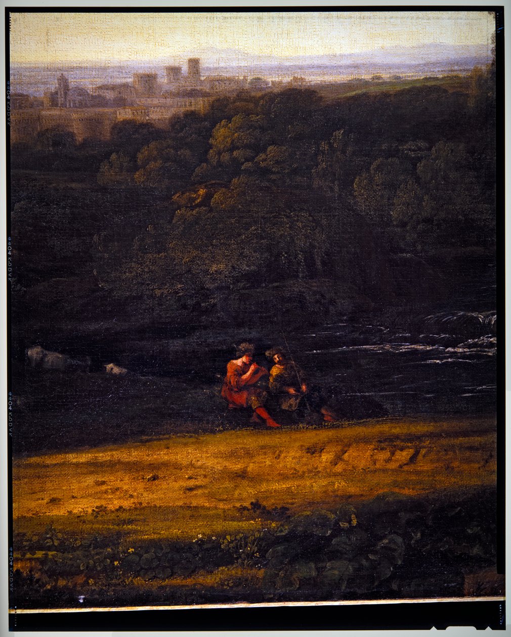 Italienskt pastoralt landskap, detalj, odaterad av Gaspard Poussin Dughet
