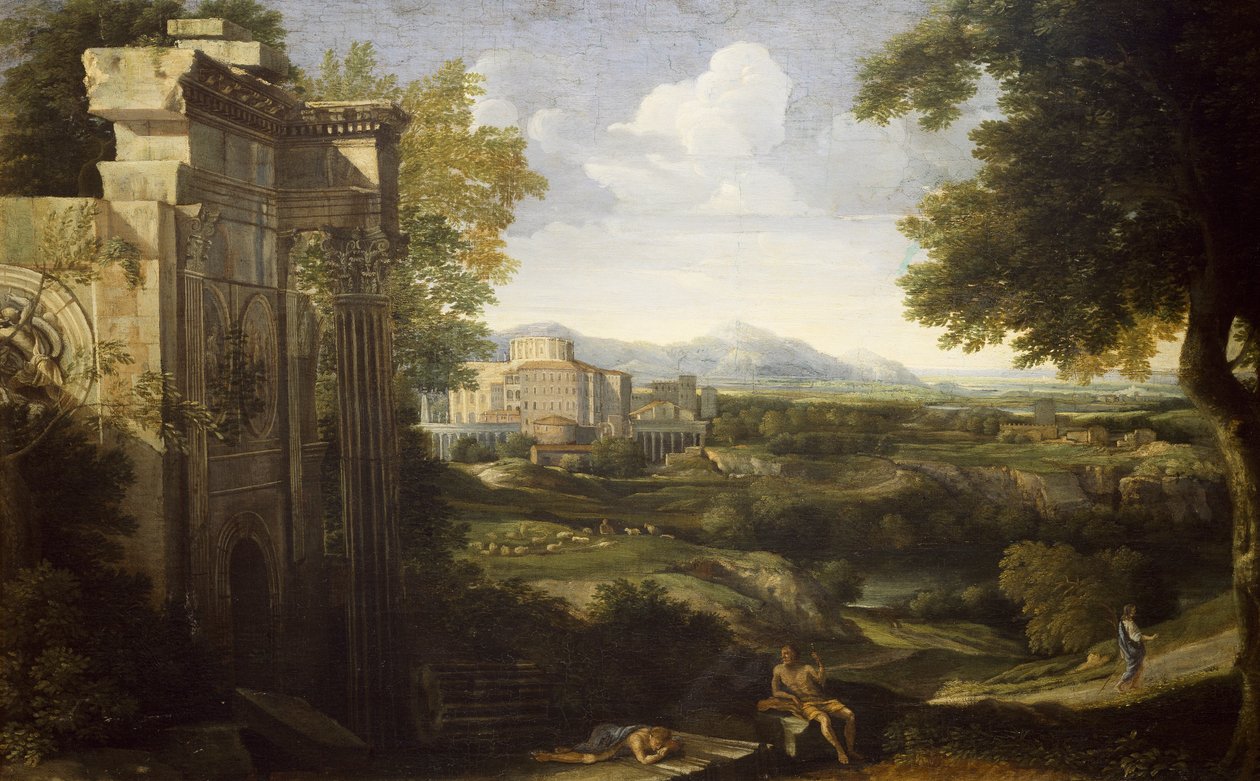 Italienskt landskap med ruiner av Gaspard Poussin Dughet