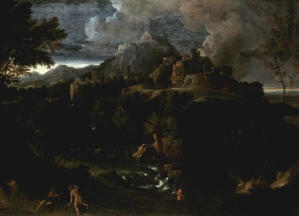 Landskap med figurer (olja) av Gaspard Poussin Dughet