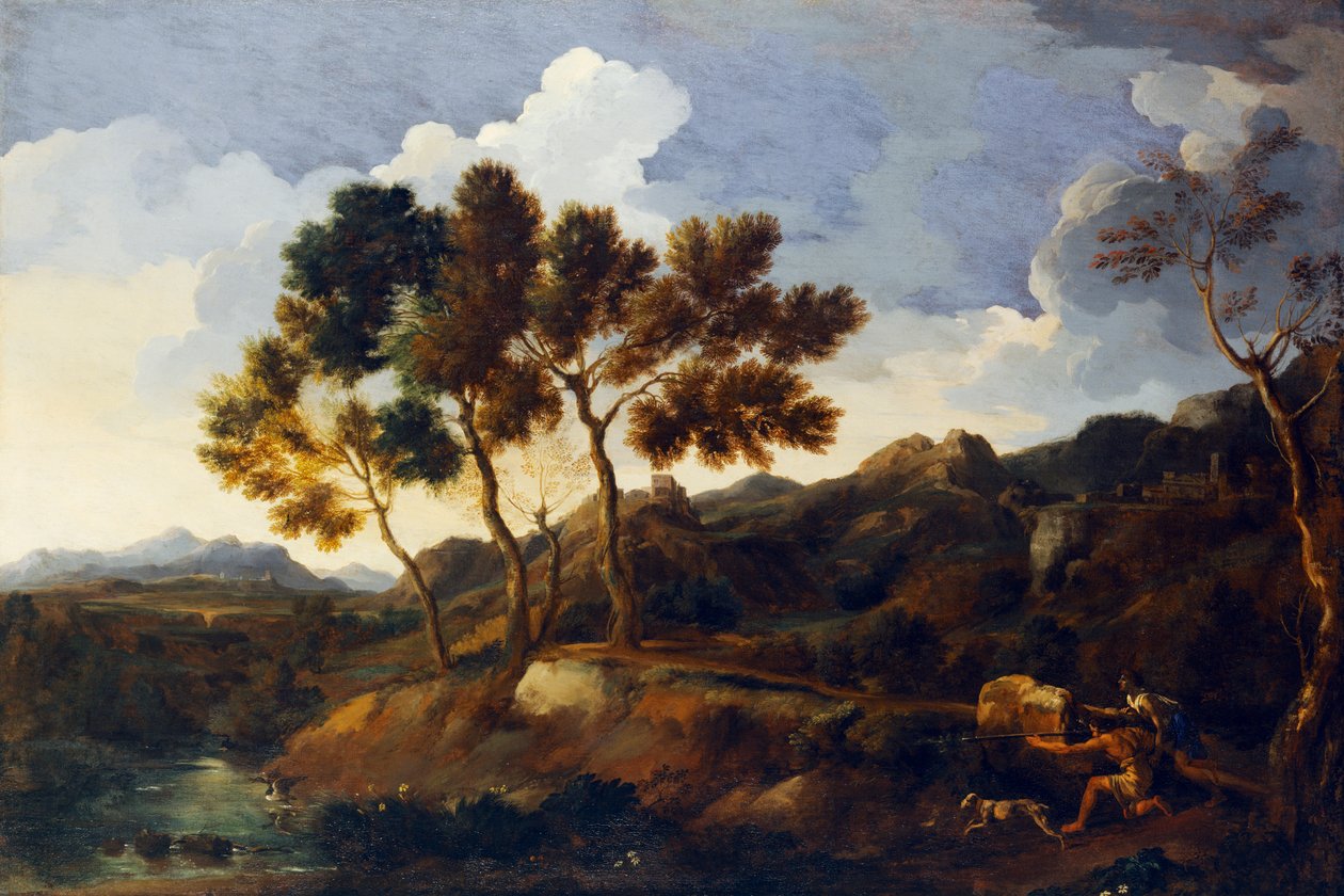 Landskap med idrottare ca 1636-39 (olja på duk) av Gaspard Poussin Dughet