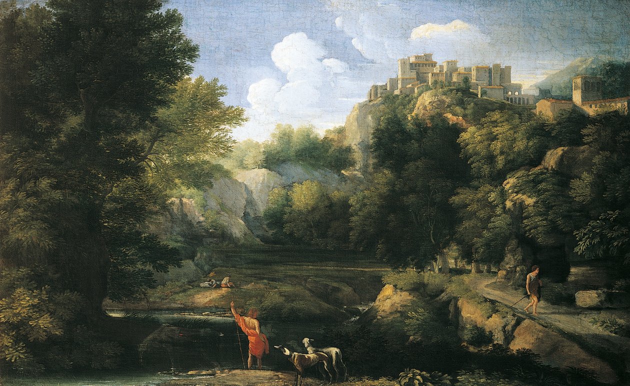 Flodlandskap som visar herde av Gaspard Poussin Dughet