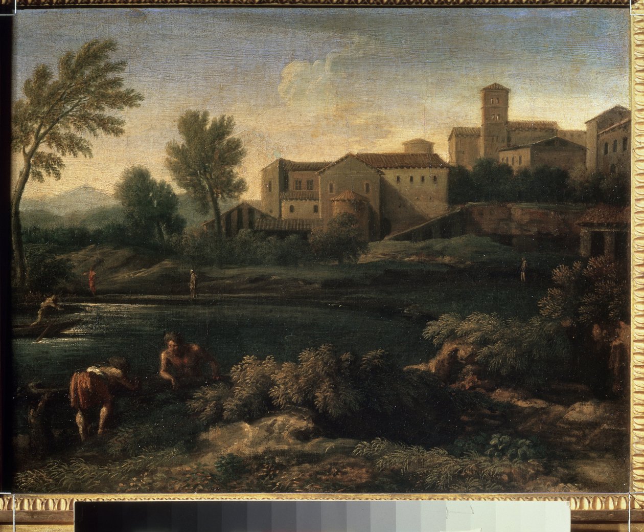 ""Utsikt över en stad i Lazio-regionen nära Rom"" (En liten stad i Latium) Målning av Gaspard Dughet (1615-1675) Circa 1660 Pushkin Museum, Moskva av Gaspard Poussin Dughet