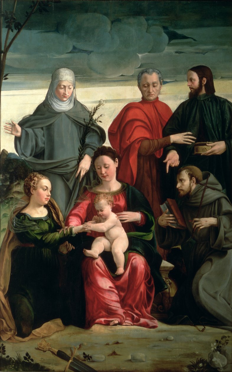 St. Catherines mystiska äktenskap med St. Francis, St. Clare, St. Cosmas och St. Damian av Gaspare Pagani