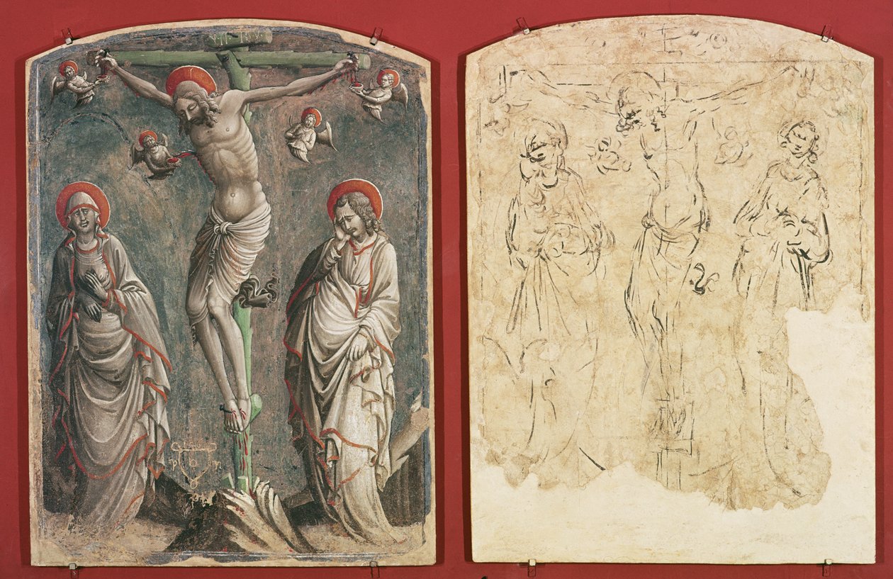 Kristus på korset med Jungfrun och Johannes evangelisten (fresco und sinopia) av Gaspare di Spinello