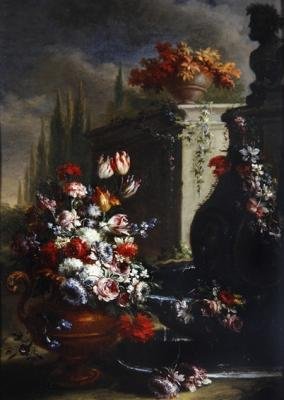 Stilleben med blommor i prydnadsvaser (olja på koppar) (par till 379515) av Gasparo Lopez