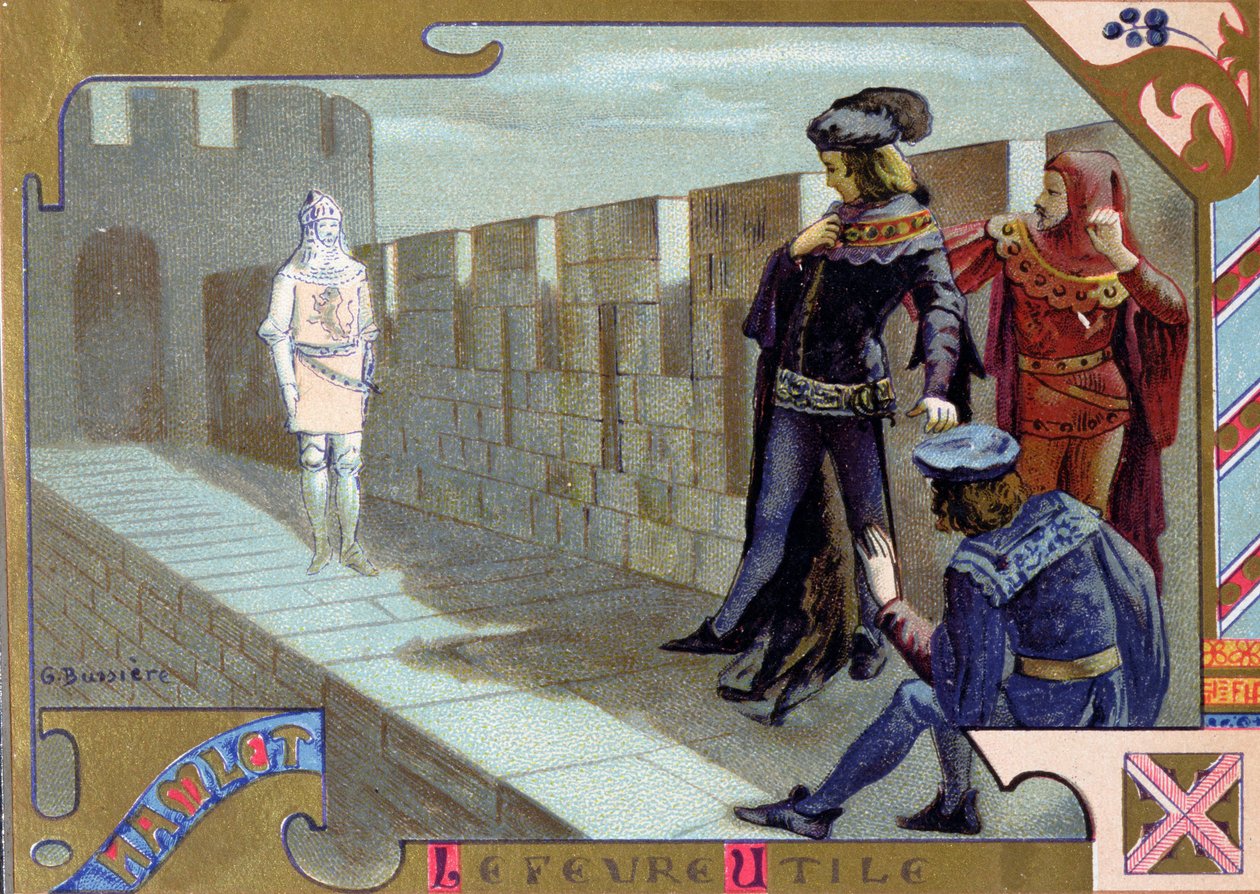 Kungens spöke som uppenbarar sig för Hamlet, scen från första akten av "Hamlet" av William Shakespeare (1564-1616) av Gaston Bussiere