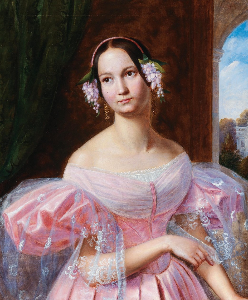 Porträtt av Helene av Mecklenburg-Schwerin 1814-1858, hertiginna av Orleans som brud, 1830-talet. av Gaston Camillo Lenthe