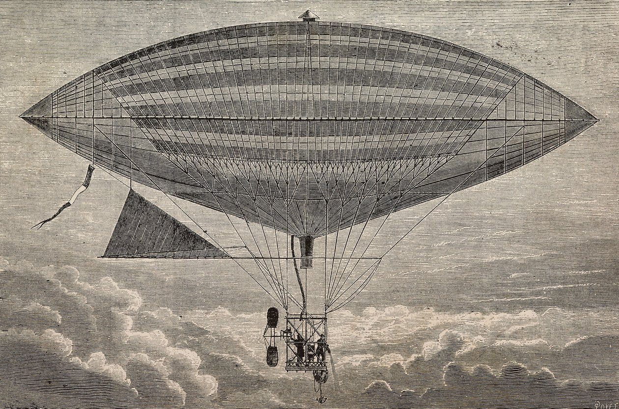 Elektrisk ballong med propeller, en prototyp av Gaston (18473-1899) och Albert Tissandier (1839-1906), Paris, Frankrike, gravyr från L