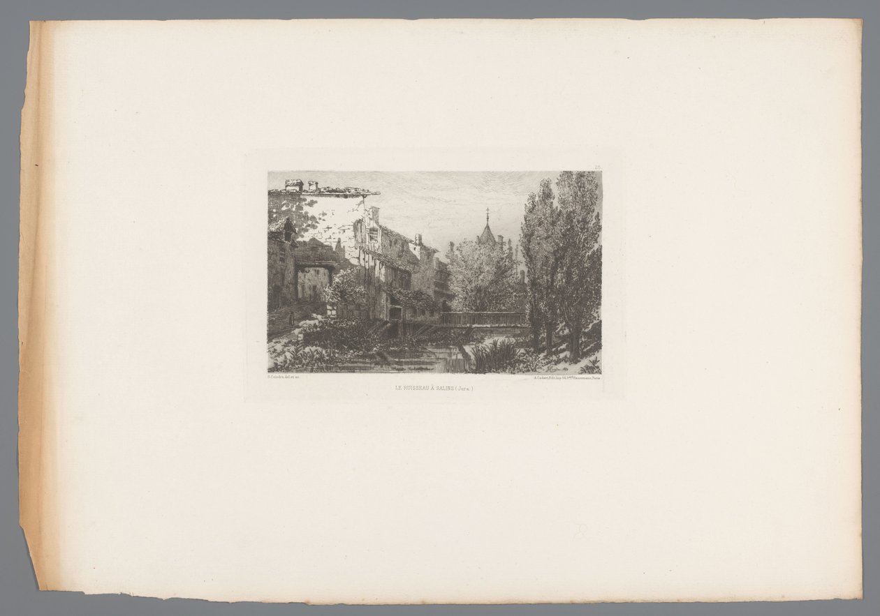 Vy över en bäck nära Salins Le ruisseau à Salins (titel på objekt) Franska etsningar från 1875 (serietitel) L