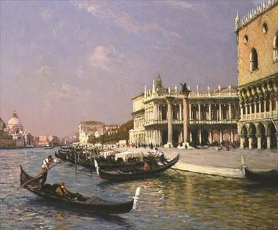 Venedig: Dogepalatset, Marciana-biblioteket och Santa Maria della Salute på avstånd av Gaston Hippolyte Boucart