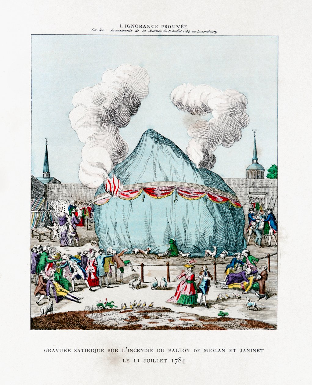 Satirisk gravyr på elden av ballongen av Miolan och Janinet 1784 1887 av Gaston Tissandier