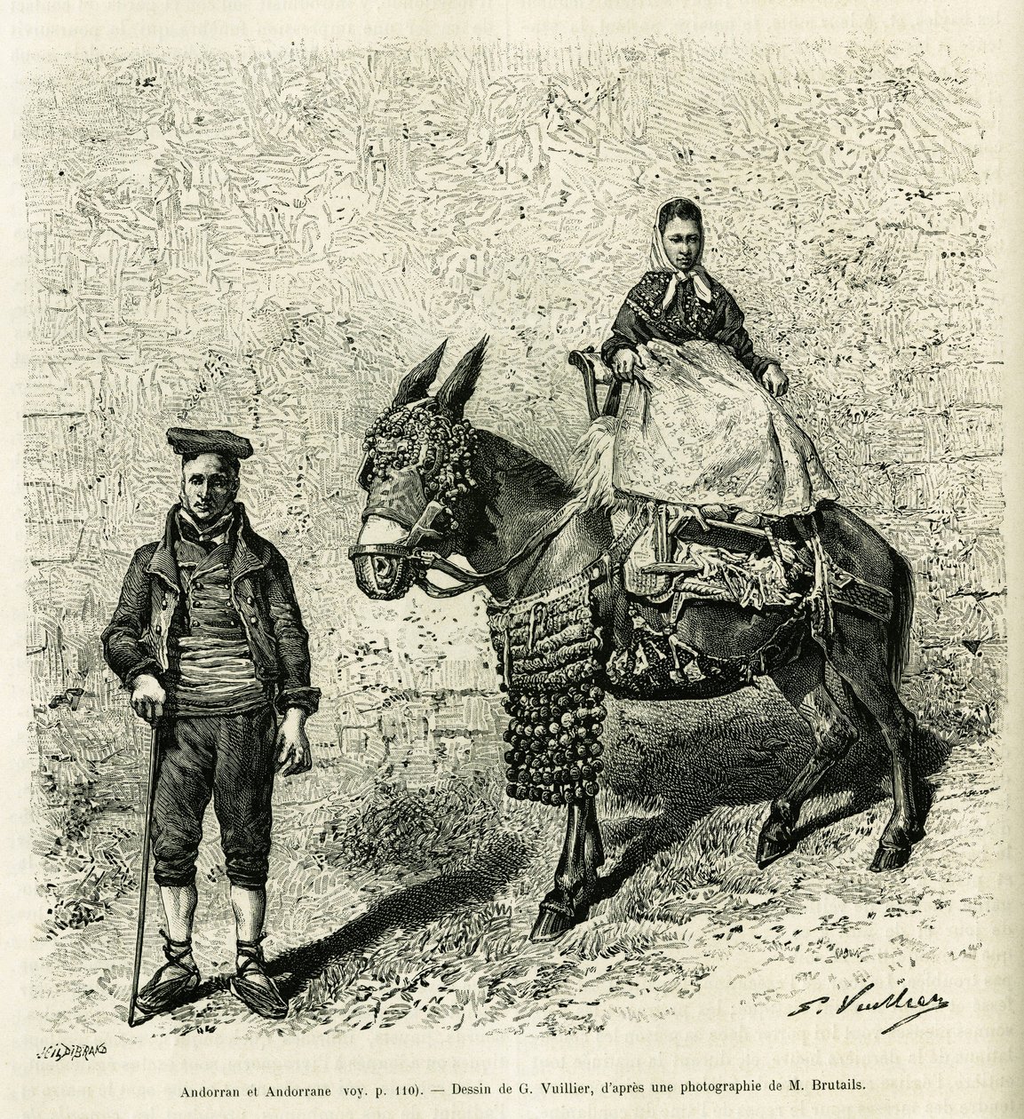 Andorra och Andorra. Gravyr av G.Vuillier, för att illustrera berättelsen Le val d