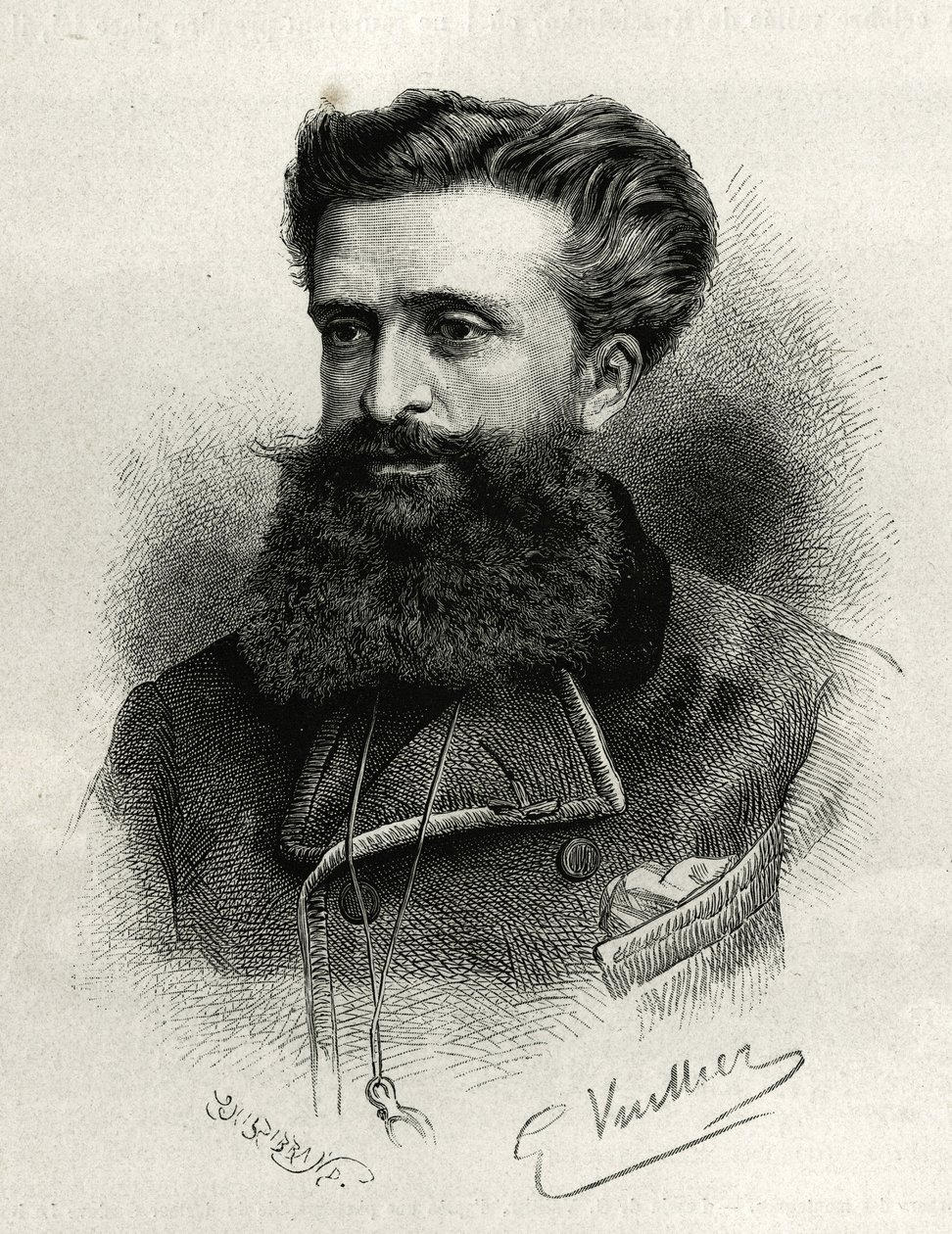 Porträtt av doktor Gustave Lebon (1841-1931). Gravyr av G.Vuillier, för att illustrera berättelsen La Syria d
