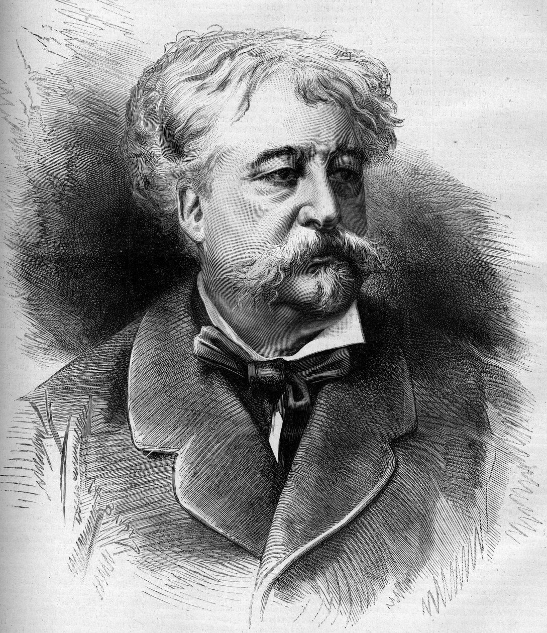 Porträtt av Jules Noriac (1827-1882) fransk författare, kritiker och journalist. Gravyr av G. Vuillier i "" Le Monde Illustré"" nr 1332 den 7 oktober av Gaston Vuillier
