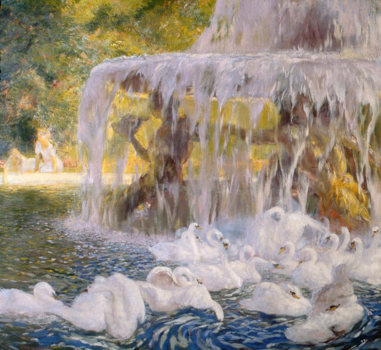 Svanarna i lek (olja på duk) av Gaston de la Touche