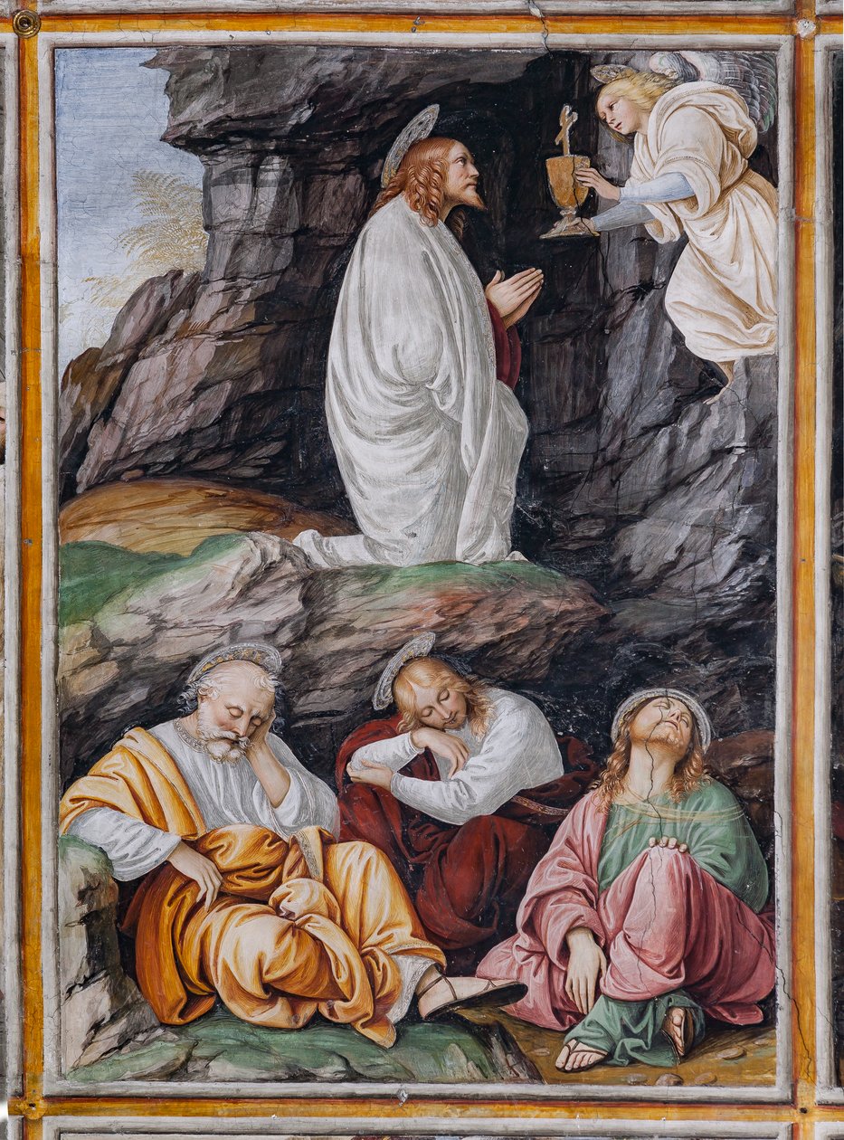 Kristus ber i Getsemane trädgård, detalj av "Kristi liv och lidande" av Gaudenzio Ferrari