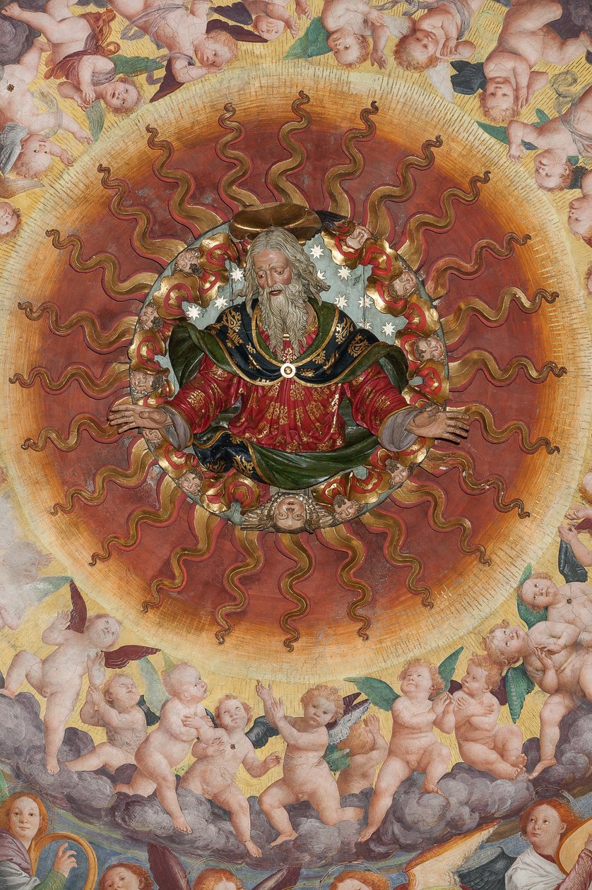 Detalj av antagandet av den välsignade jungfrun, känd som "Änglarnas kör som spelar musik", Kupolen på tvärskeppet, från 1534 (fresk) av Gaudenzio Ferrari