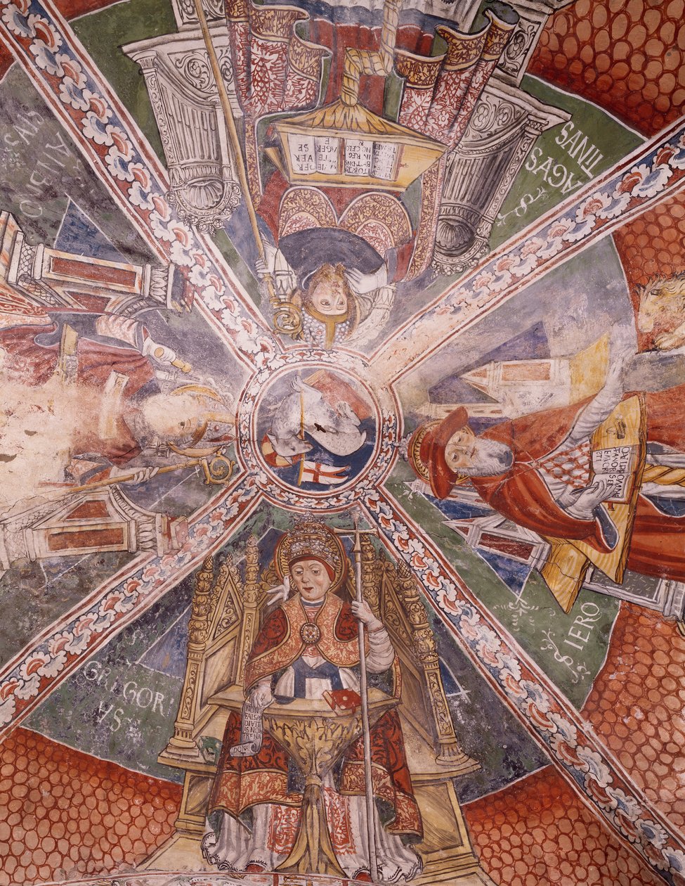 Doctors of Church, fresk av Gaudenzio Ferrari (1475-1546), Basilica of San Giulio, Island of San Giulio, Orta San Giulio, Italien av Gaudenzio Ferrari