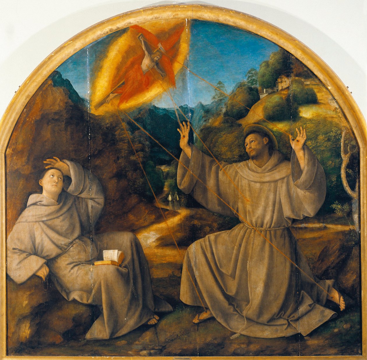 Italien, Varallo, målning av Saint Francis som tar emot Stigmata av Gaudenzio Ferrari