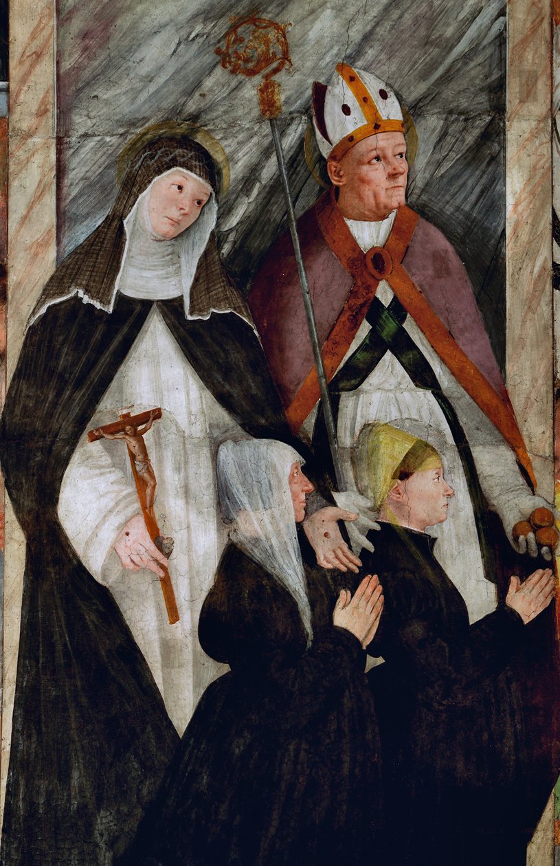 St Catherine of Siena, St Nicholas of Bari och två budgivare på knä av Gaudenzio Ferrari