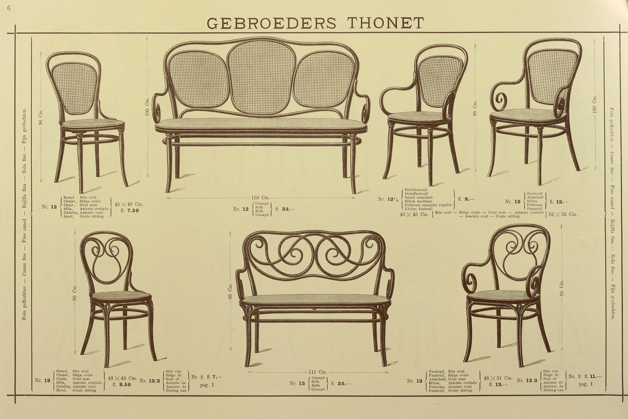 Stol- och soffkatalog från bröderna Thonet, ritning, Österrike av Gebruder Thonet