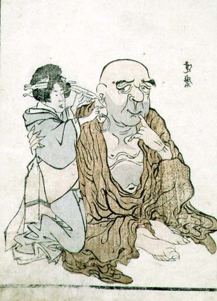 T H Riches 1913 Immortal Have his Ears Cleaned, c.1815 (träblocktryck) av Gekkotai Bokusen