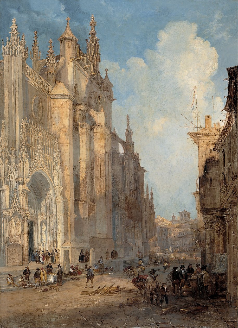 Sevillas katedral på sidan av trappan av Genaro Pérez Villaamil