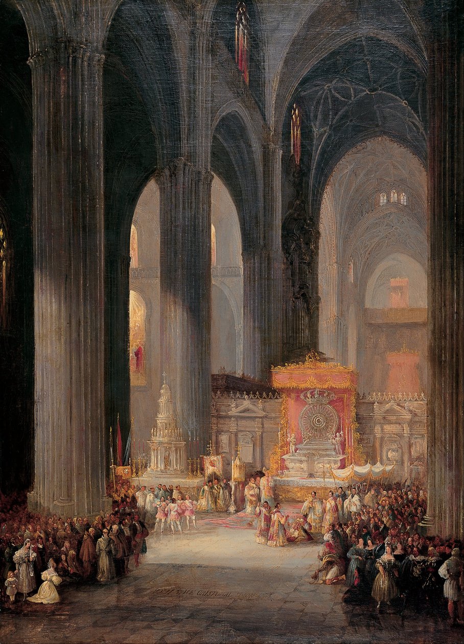 Corpus Christi-processionen inne i Sevillas katedral av Genaro Pérez Villaamil