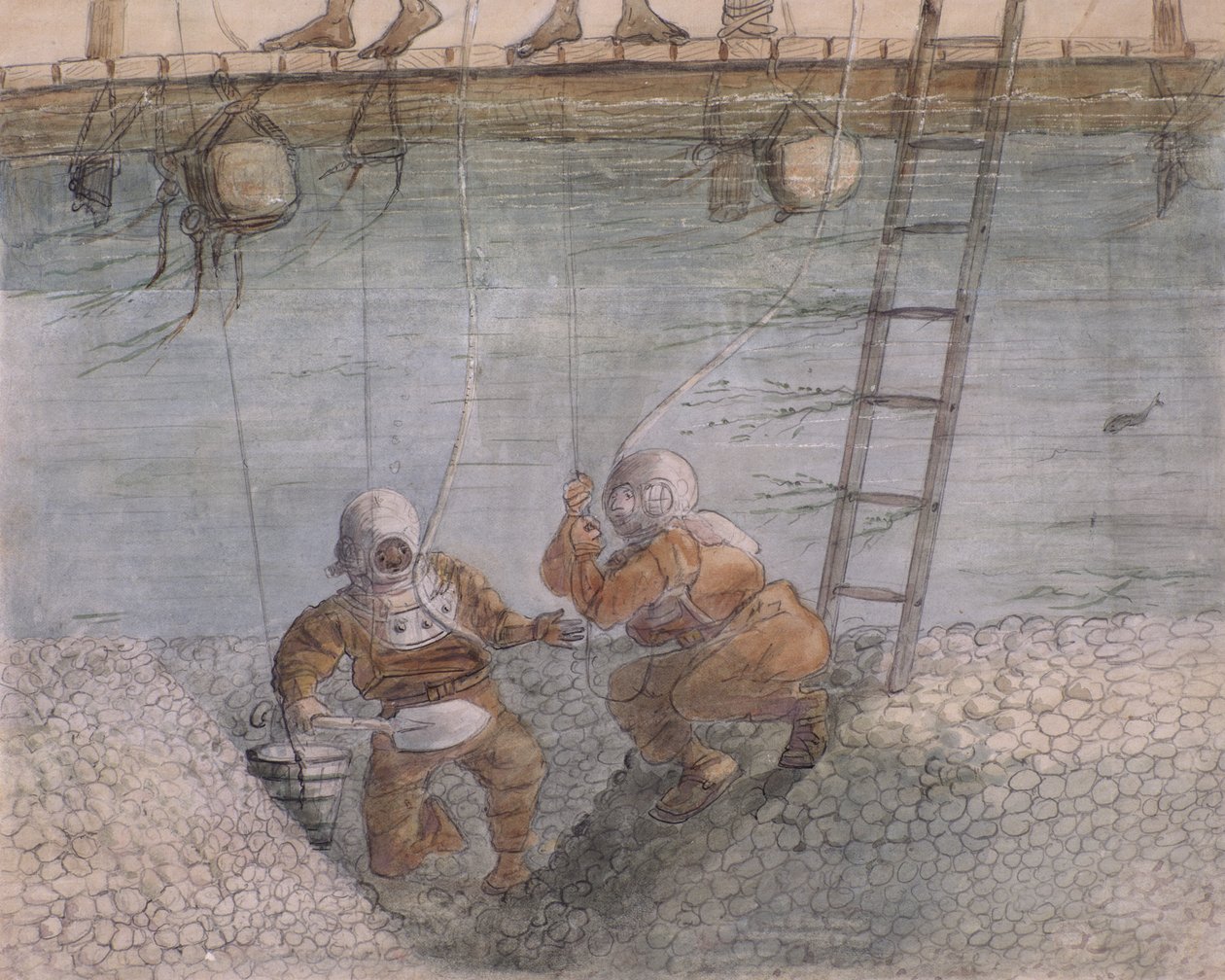Dykning efter guld i floden Ancobra, 1878 av General E.W. Wray
