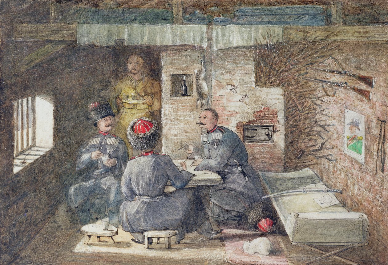 Kosakhyttans interiör i Ryssland, 12 miles väster om Kertch, 1855 av General E.W. Wray