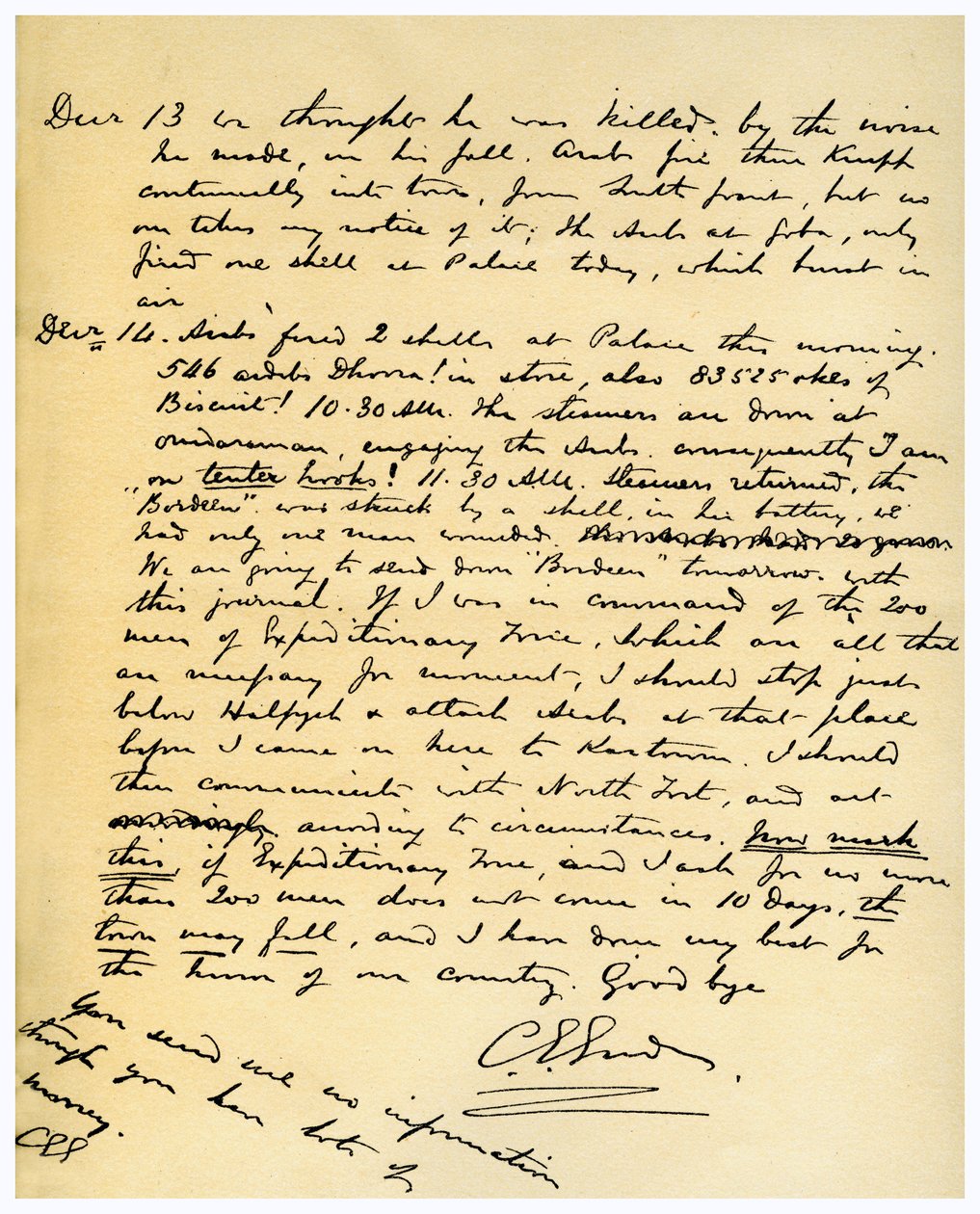 Gordons dagbok över belägringen av Khartoum, 14 december 1884 av General Gordon