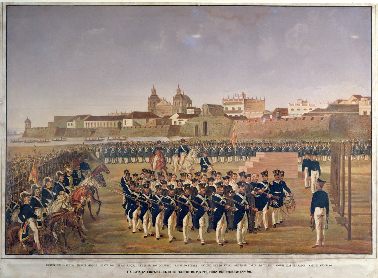 Skjutningen av Pantaleon German de Ribon och hans 8 följeslagare i Cartagena den 24 februari 1816 (färgstick) av Generoso Jaspe
