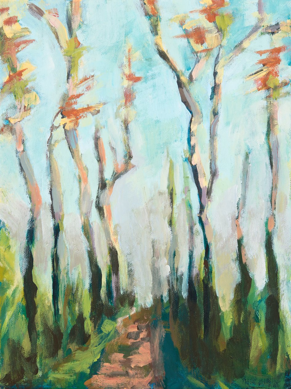 Autumn Beech wood, 2018 (akryl på kartong) av Genevieve French