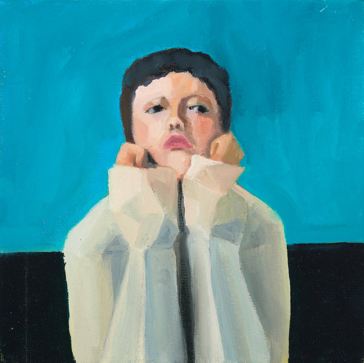Sulky girl, 2016 (olja på canvasplatta) av Genevieve French