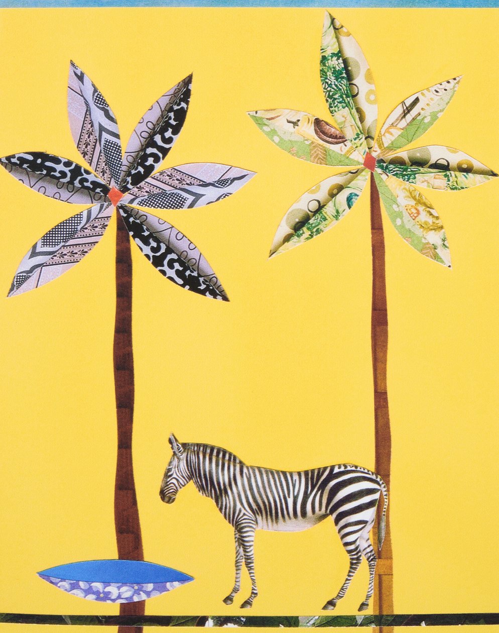 Zebra med blå skål (collage) av Genevieve French